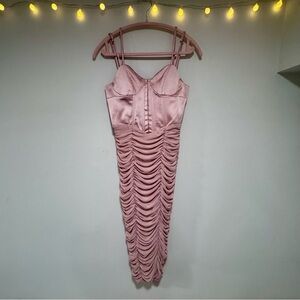 NWT Zara Pink Ruched Bodycon Corset Midi Dress - Medium